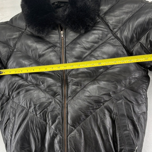 Black Leather Puffer Jacket with Fur Collar 3XL - Picture 9 of 16